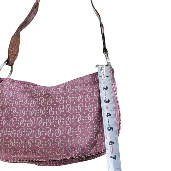 Y2k Guess Vintage Canvas Pink Vegan Snakeskin Shoulder Bag Rare - Picture 7 of 7